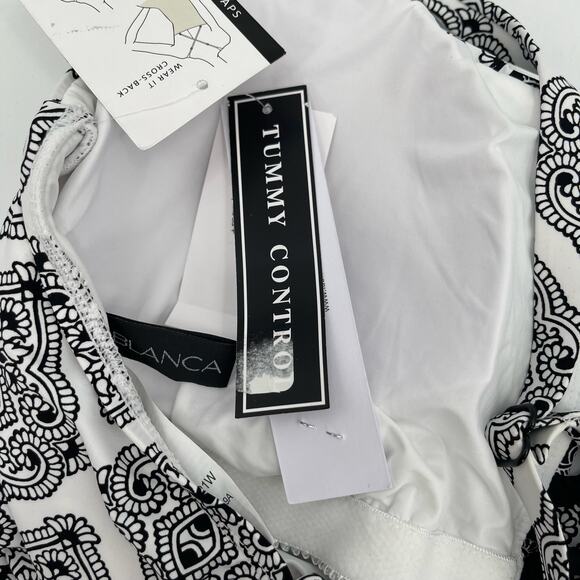 La Blanca Swimsuit Size 18W Oasis Strappy One Piece Mio NWT Paisley B&W Plus - Picture 6 of 16